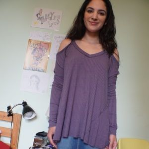 Purple off the shoulder loose fitting shirt (m)